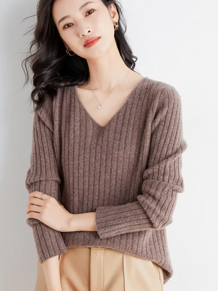 Women's Pink Knit Round Neck Sweater Pit Slim Fit - Image 16