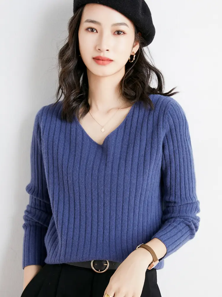 Women's Pink Knit Round Neck Sweater Pit Slim Fit - Image 17