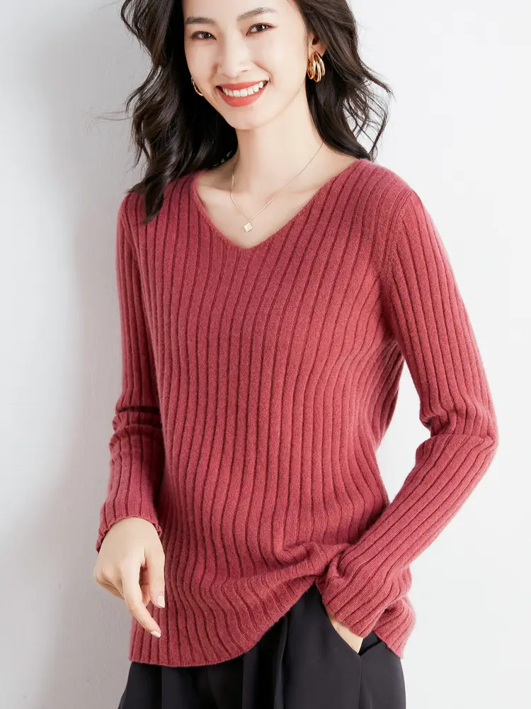 Women's Pink Knit Round Neck Sweater Pit Slim Fit - Image 19