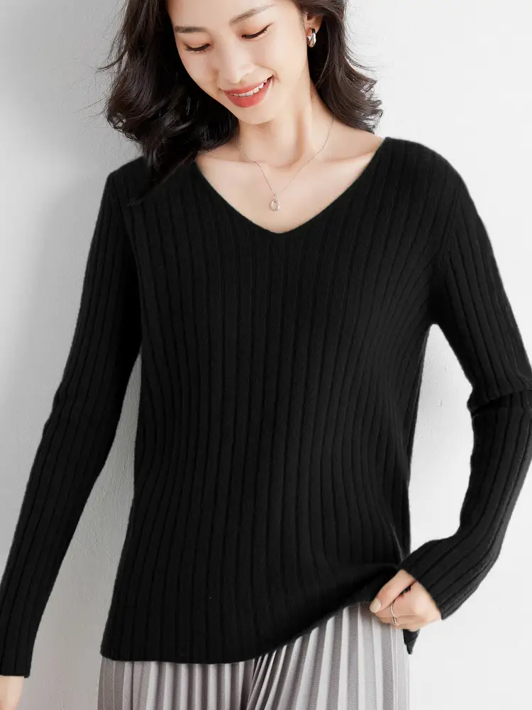 Women's Pink Knit Round Neck Sweater Pit Slim Fit - Image 20