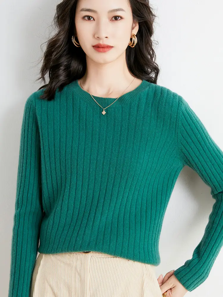 Women's Pink Knit Round Neck Sweater Pit Slim Fit - Image 4