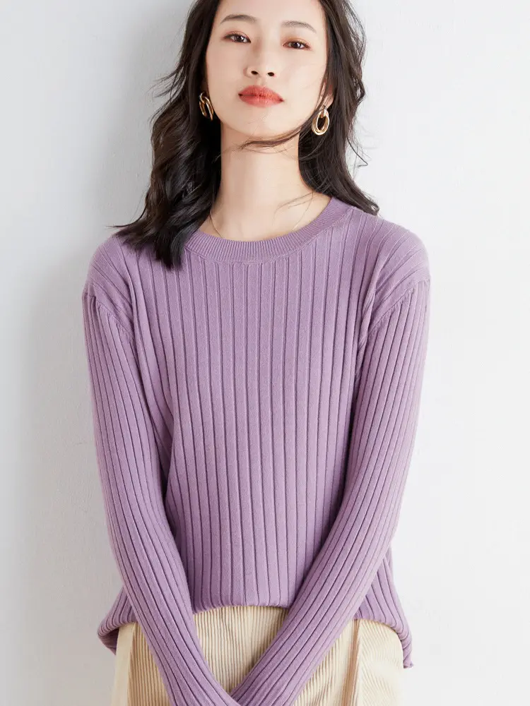Women's Pink Knit Round Neck Sweater Pit Slim Fit - Image 5