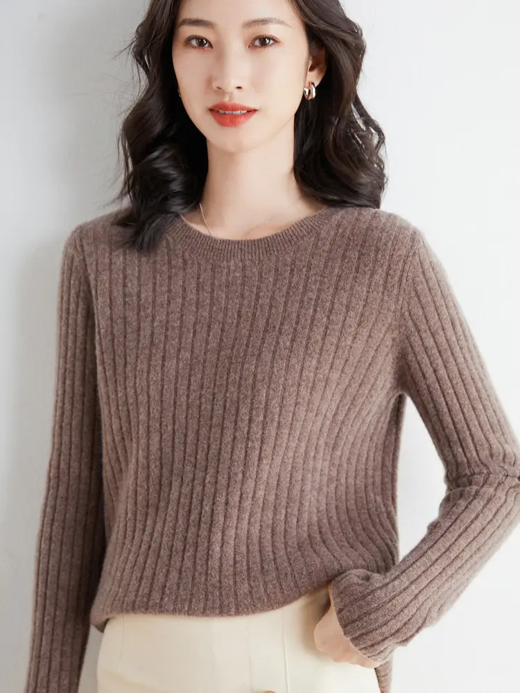 Women's Pink Knit Round Neck Sweater Pit Slim Fit - Image 6