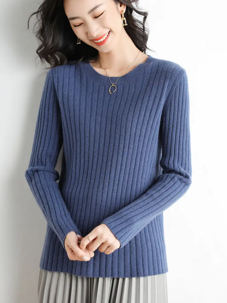 Women's Pink Knit Round Neck Sweater Pit Slim Fit - Image 7