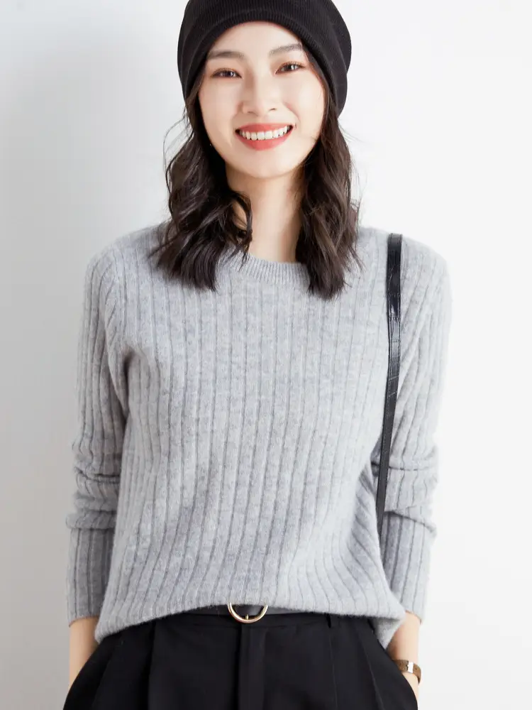 Women's Pink Knit Round Neck Sweater Pit Slim Fit - Image 8