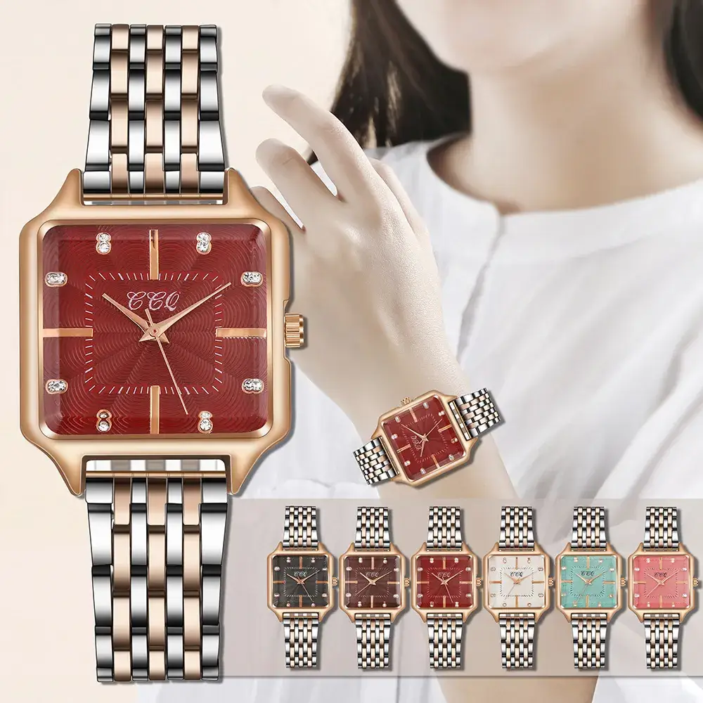 Women's Square Dial Quartz Watch with Rose Gold & Silver Band