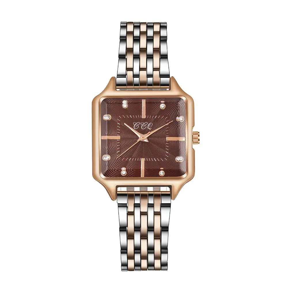 Women's Square Dial Quartz Watch with Rose Gold & Silver Band