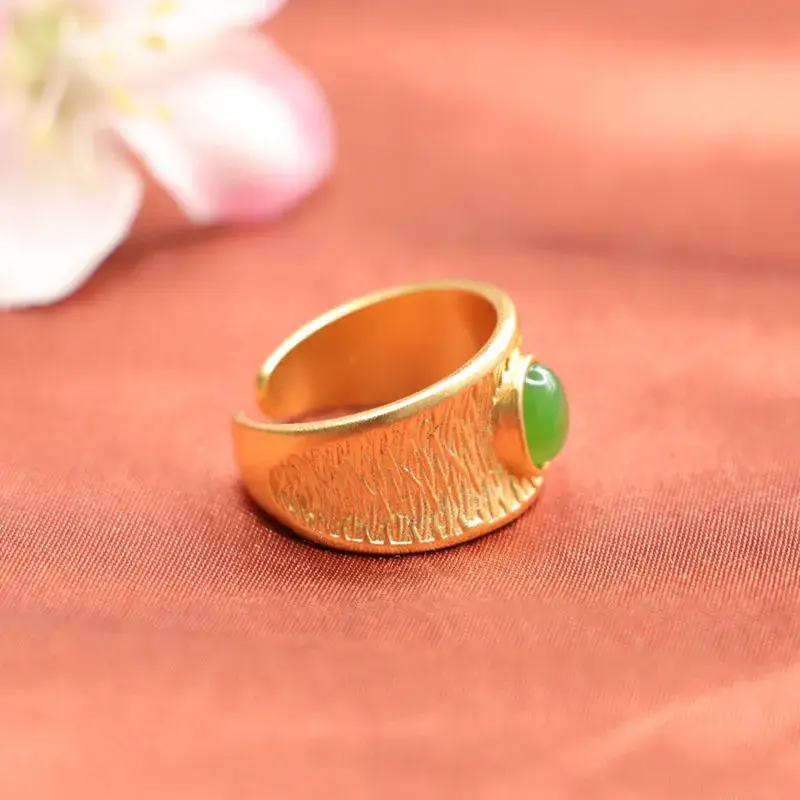 Golden Jade Finger Rings with Green Stones Wholesale