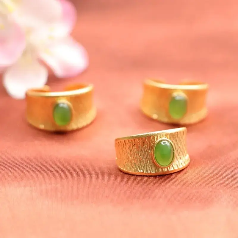 Golden Jade Finger Rings with Green Stones Wholesale — feature 10