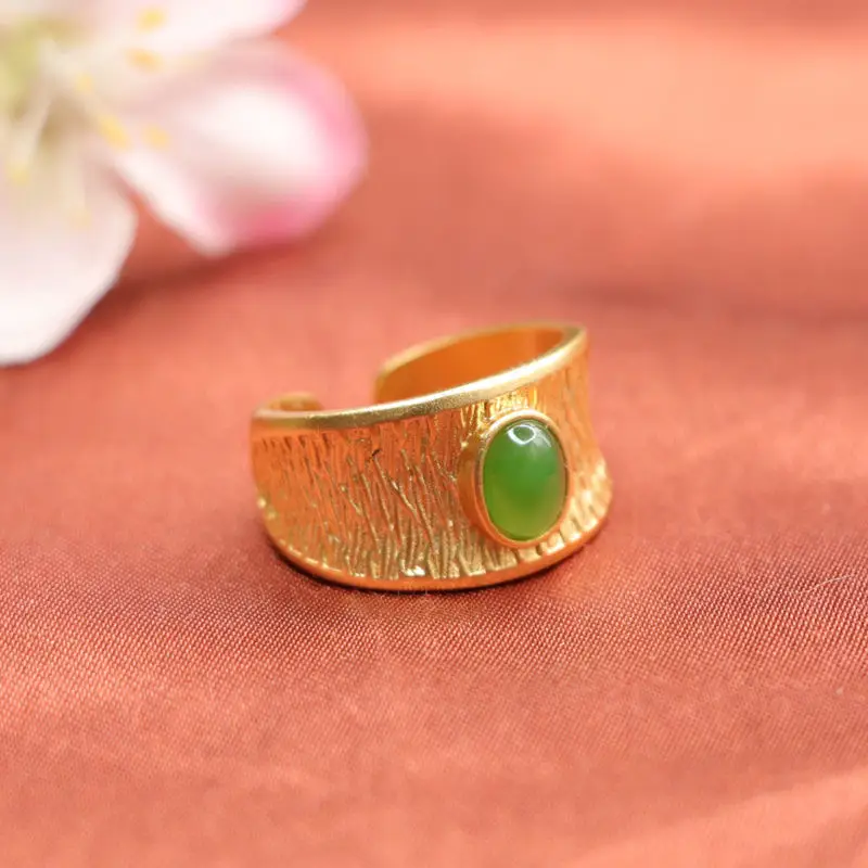 Golden Jade Finger Rings with Green Stones Wholesale — feature 5