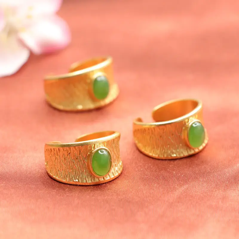 Golden Jade Finger Rings with Green Stones Wholesale — feature 8
