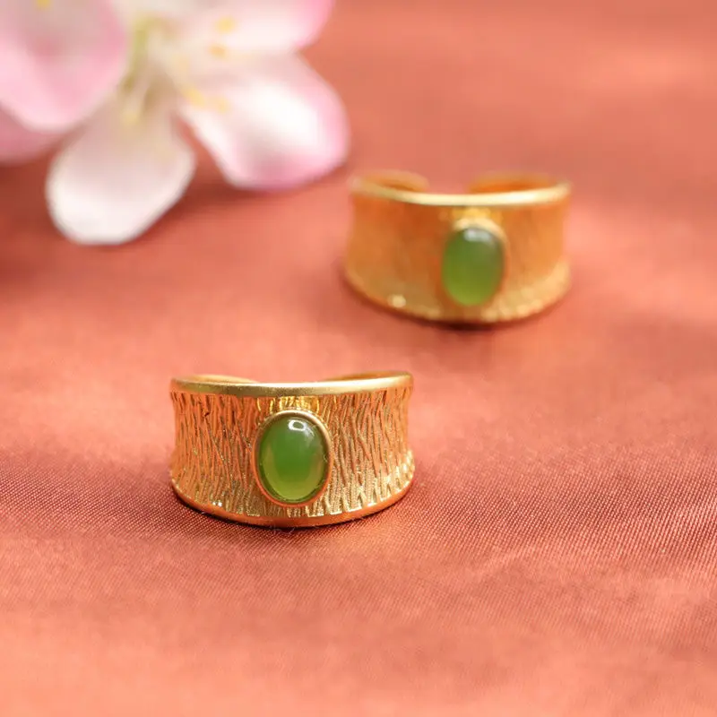Golden Jade Finger Rings with Green Stones Wholesale — feature 9