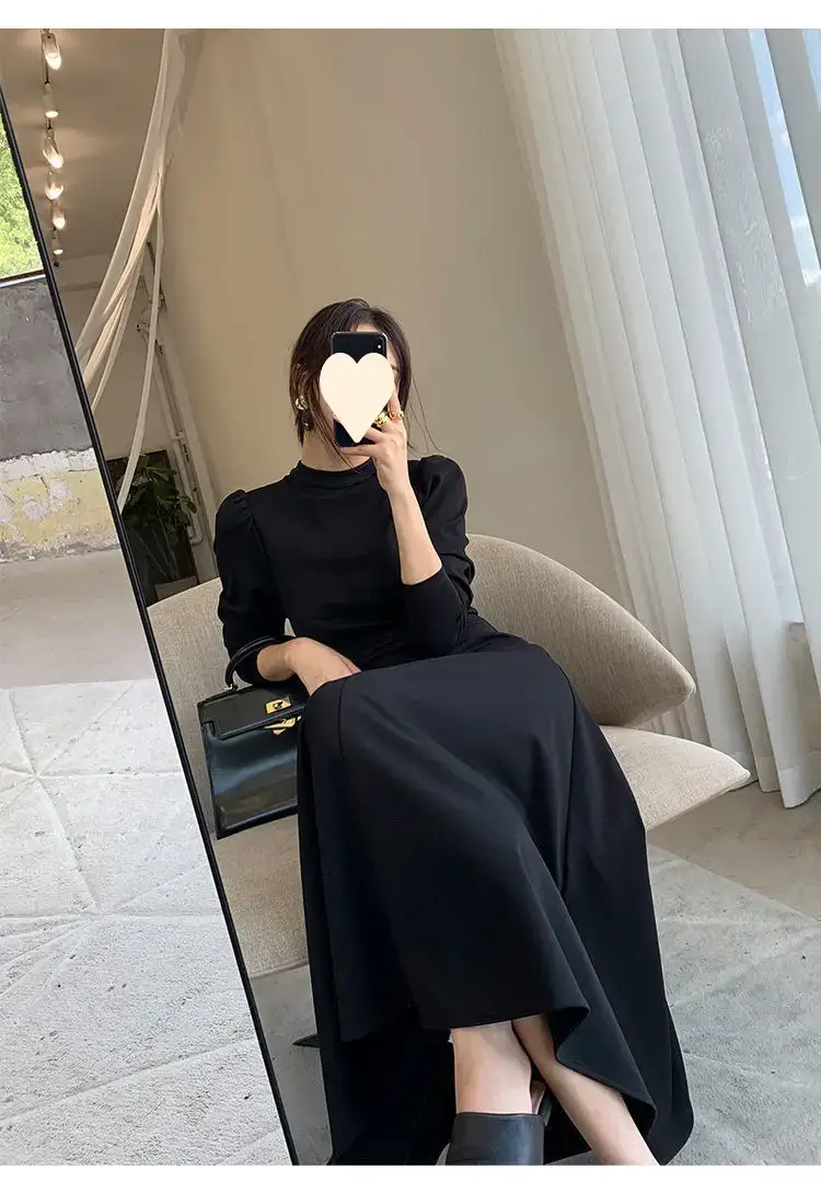 Black Korean Style Dress with Long Skirt & Waist-Cinching Sleeves — feature 16
