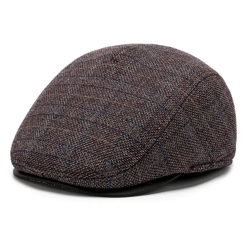 Men's Plaid Wool Cap Winter Ear Protection Black