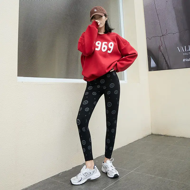 Plus Size Women Printed Leggings Red 1969 Set - Image 8