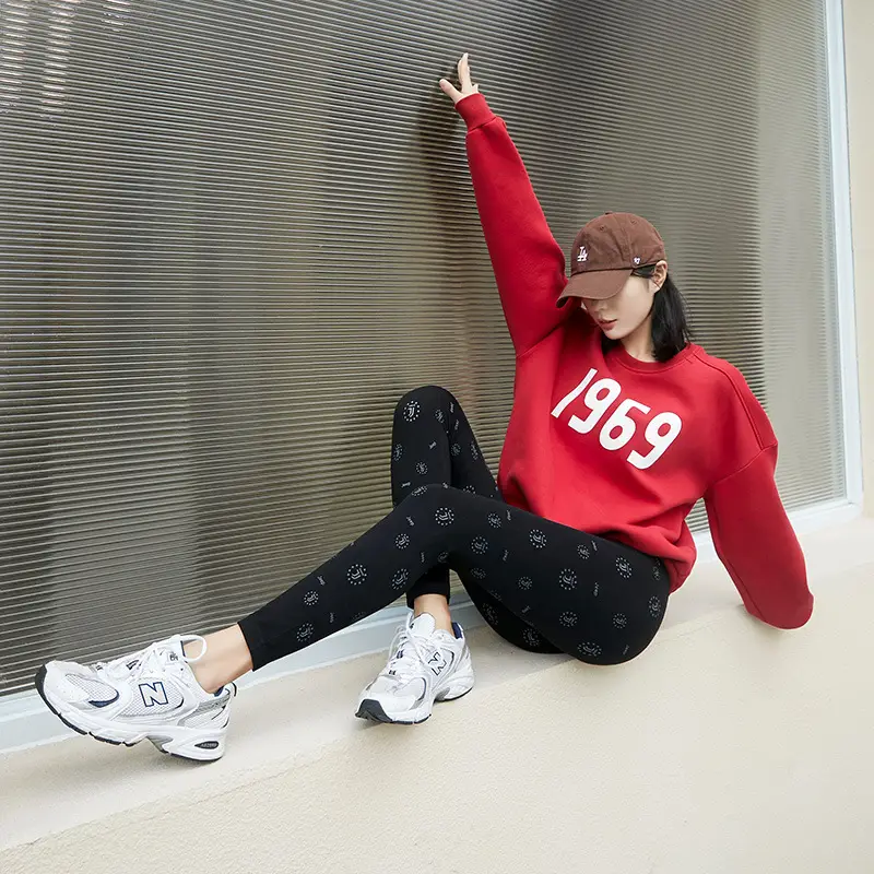Plus Size Women Printed Leggings Red 1969 Set - Image 3