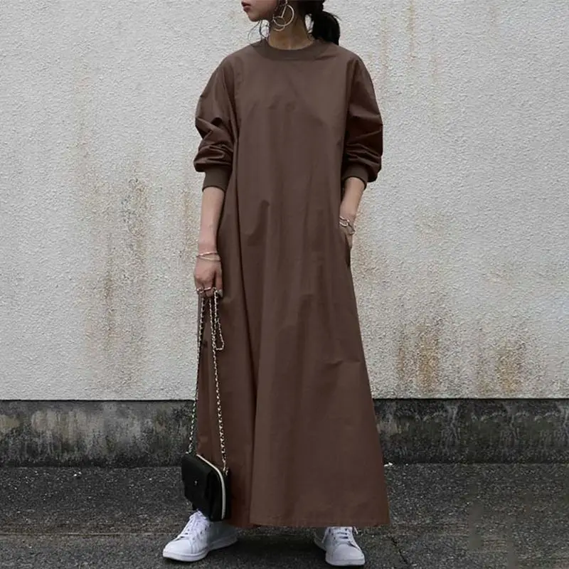 Brown Long Sleeve Casual Dress Large - Image 5