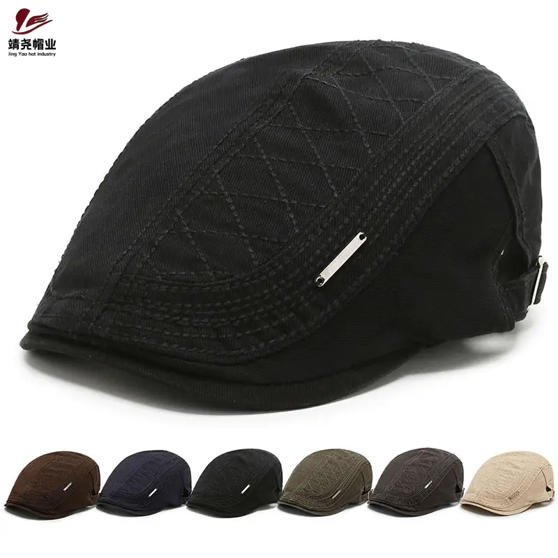 Men's Black Quilted Beret Cap Autumn Winter Streetwear