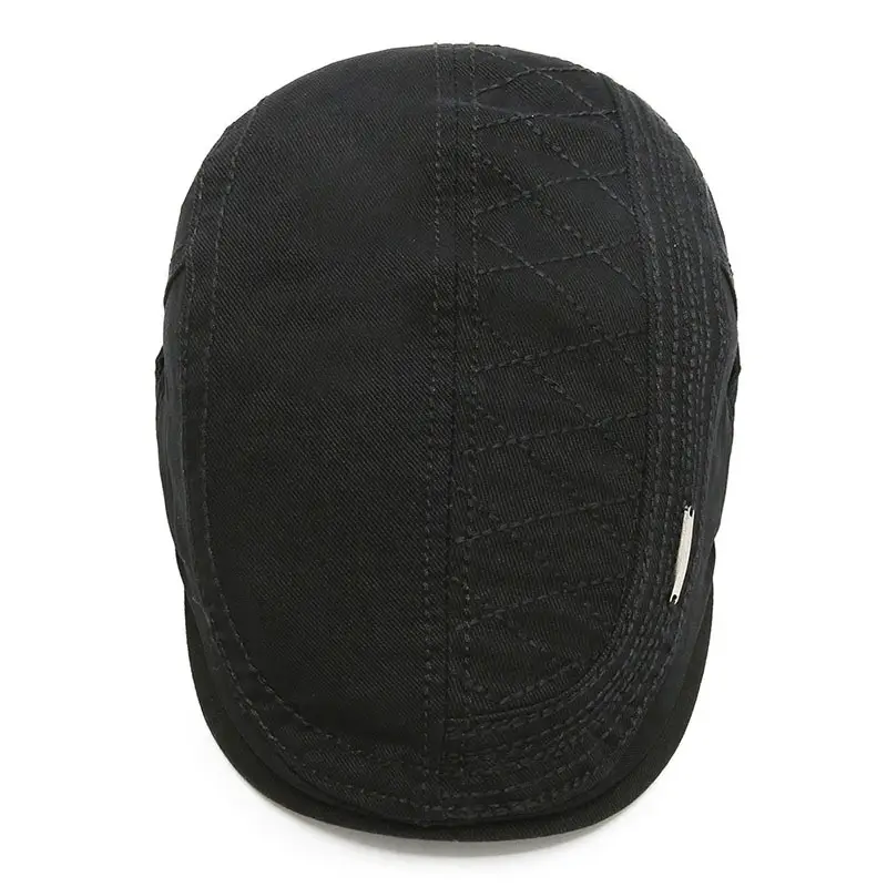 Men's Black Quilted Beret Cap Autumn Winter Streetwear