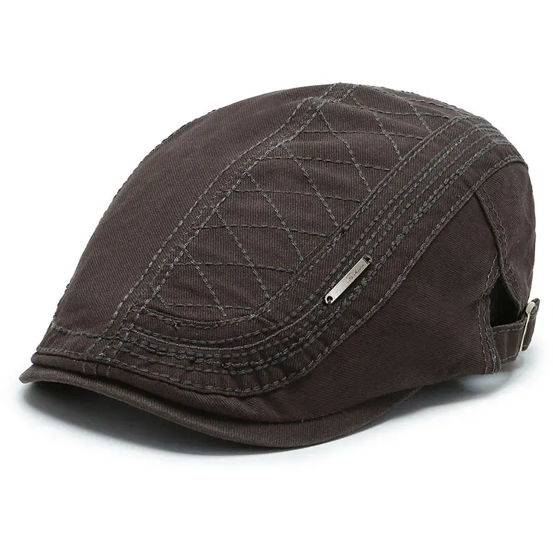 Men's Black Quilted Beret Cap Autumn Winter Streetwear