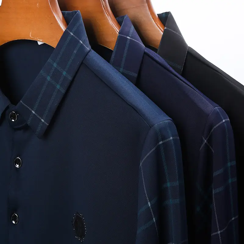 Men Navy Blue Plaid Sleeve Polo Shirt - Image 6