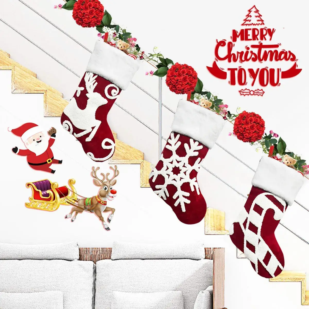 New Embroidered Deer Christmas Socks Gift Bag - Image 6