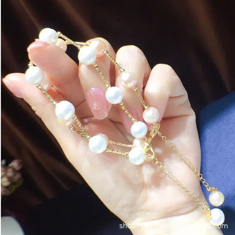 Pearl Bracelet for Women, Gold Plated, Adjustable, Elegant - Image 4