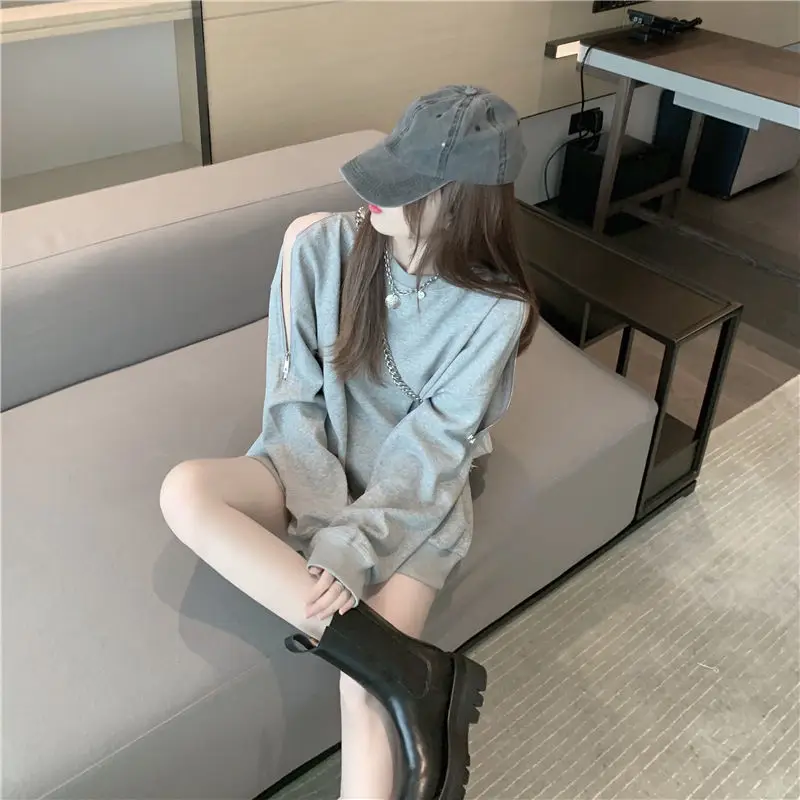 Women Long Sleeve Grey Sweatshirt Loose Korean Style 2024 — feature 11