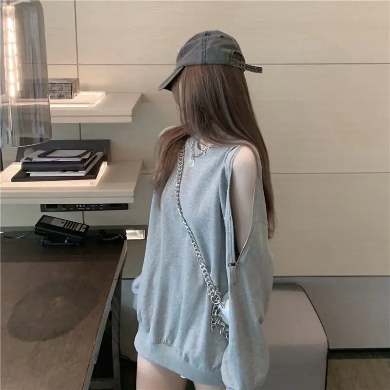Women Long Sleeve Grey Sweatshirt Loose Korean Style 2024 — feature 14