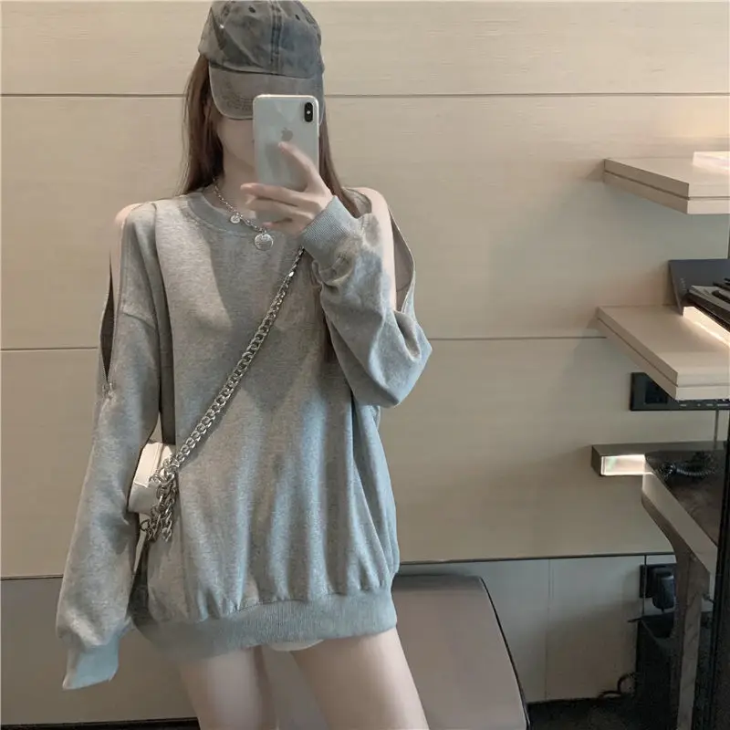 Women Long Sleeve Grey Sweatshirt Loose Korean Style 2024 — feature 3