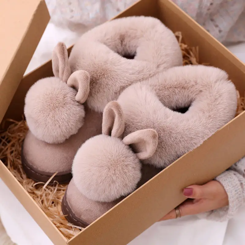 Cixi Cotton Slippers Women's Autumn and Winter Home Thick Sole Fur Plush Household Shoes Outer Wear Couple Warm Men's Winter