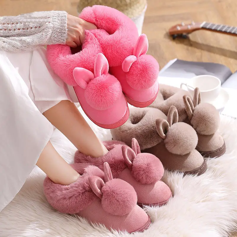Cixi Cotton Slippers Women's Autumn and Winter Home Thick Sole Fur Plush Household Shoes Outer Wear Couple Warm Men's Winter