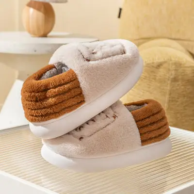 Cixi Cotton Slippers Women's Autumn and Winter Home Thick Sole Fur Plush Household Shoes Outer Wear Couple Warm Men's Winter