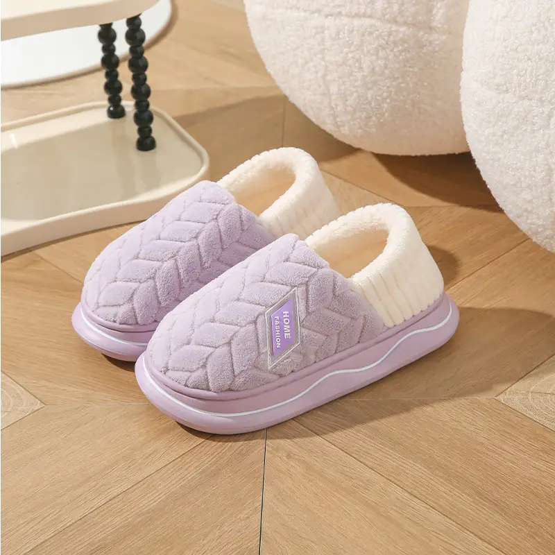 Cixi Cotton Slippers Women's Autumn and Winter Home Thick Sole Fur Plush Household Shoes Outer Wear Couple Warm Men's Winter