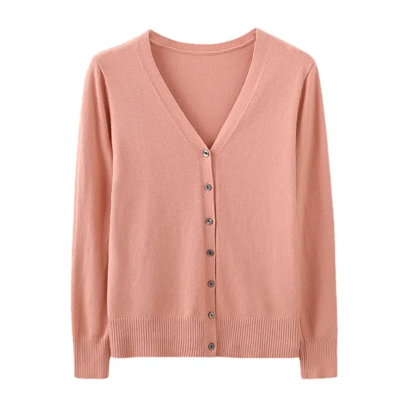 Women Knit V-Neck Cardigan Yellow 2024 Spring - Image 26