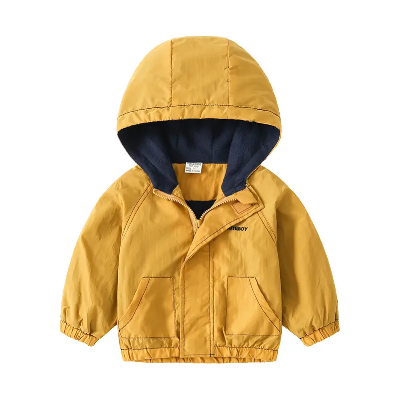 Autumn Spot Boys Fleece Hooded Zipper Coat Yellow - Image 6