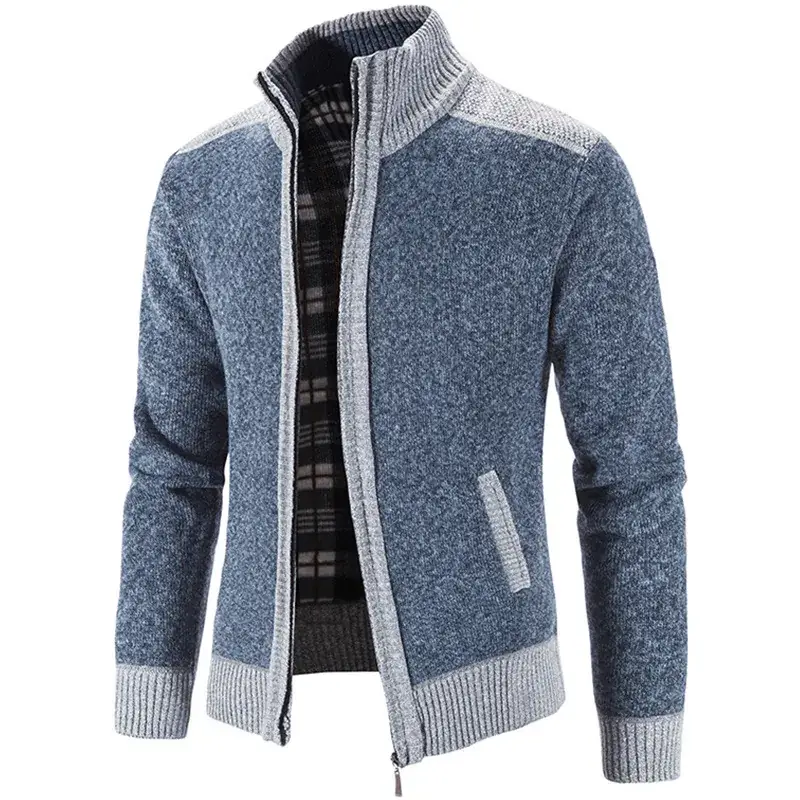 Men Grey Velvet Padded Winter Jacket with Collar