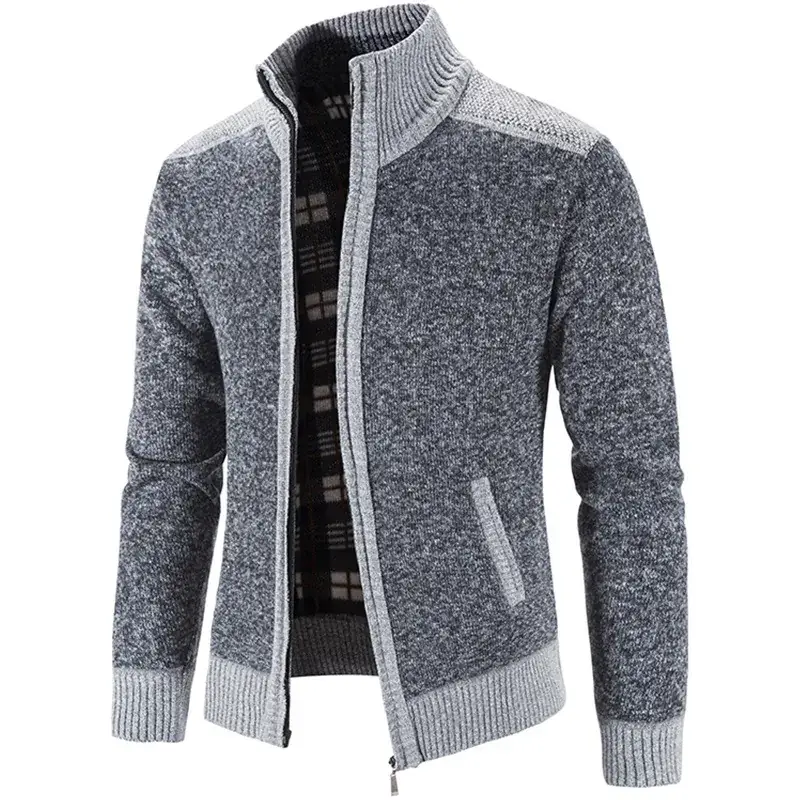 Men Grey Velvet Padded Winter Jacket with Collar