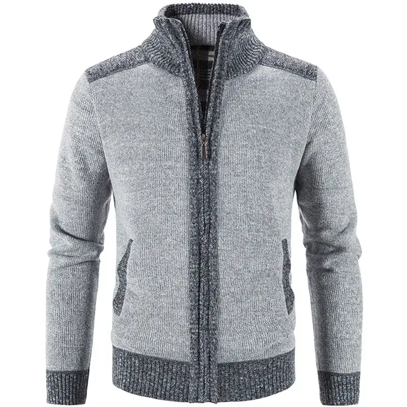 Men Grey Velvet Padded Winter Jacket with Collar