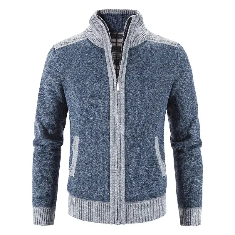 Men Grey Velvet Padded Winter Jacket with Collar