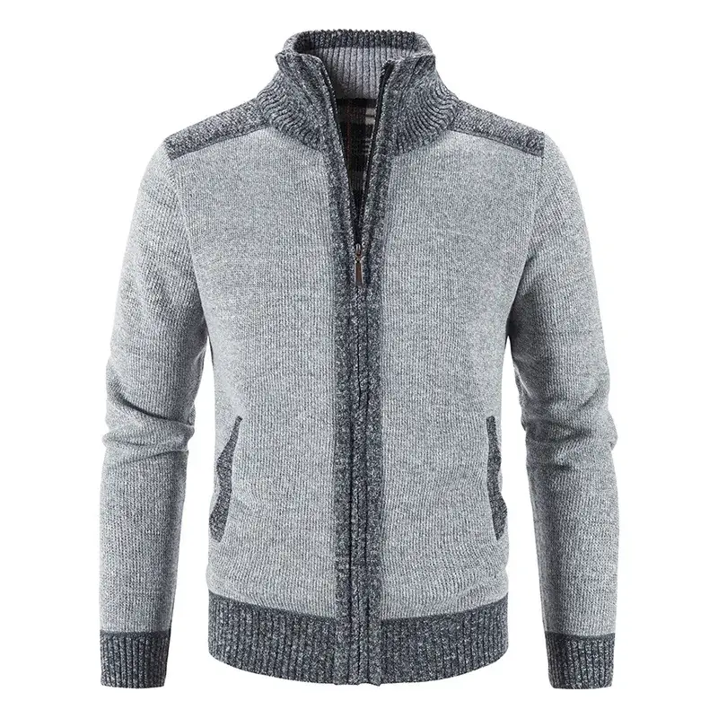 Men Grey Velvet Padded Winter Jacket with Collar