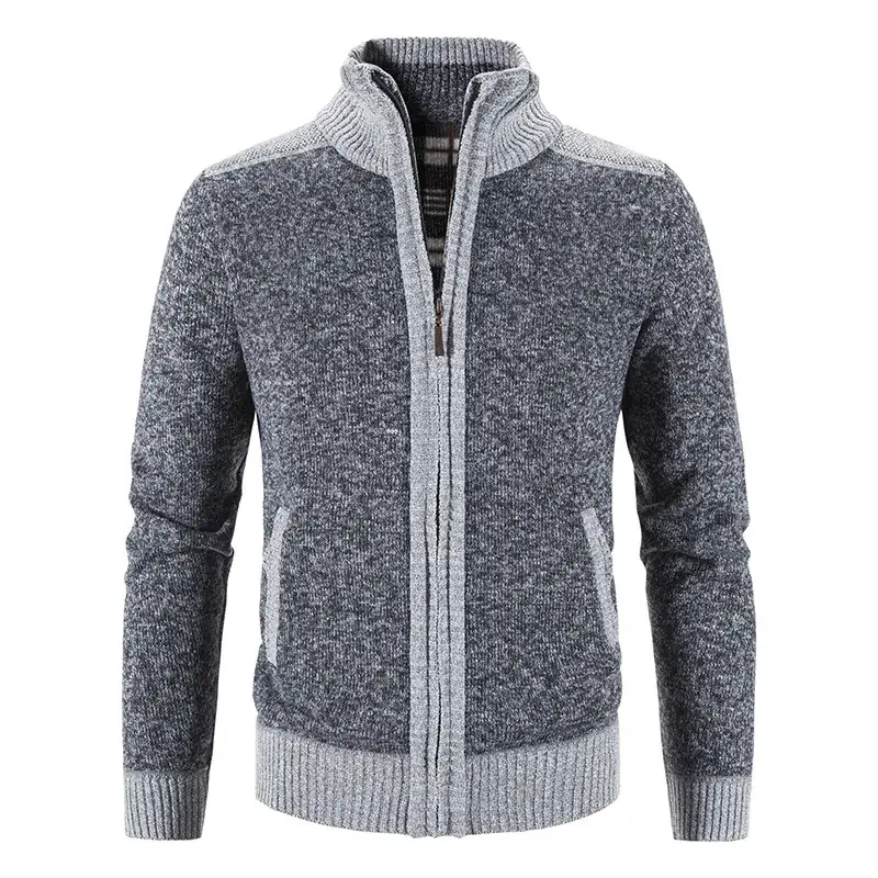 Men Grey Velvet Padded Winter Jacket with Collar