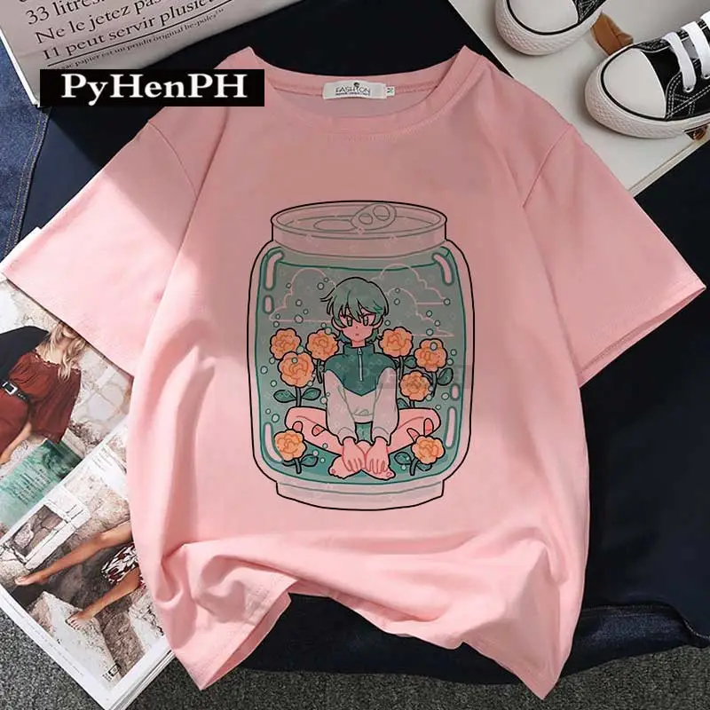 Women Pink T-Shirt Strawberry Juice Print 2021 - Image 14