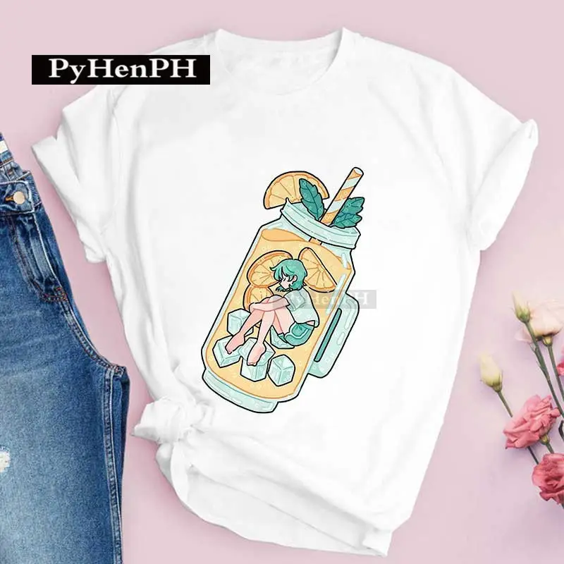 Women Pink T-Shirt Strawberry Juice Print 2021 - Image 21