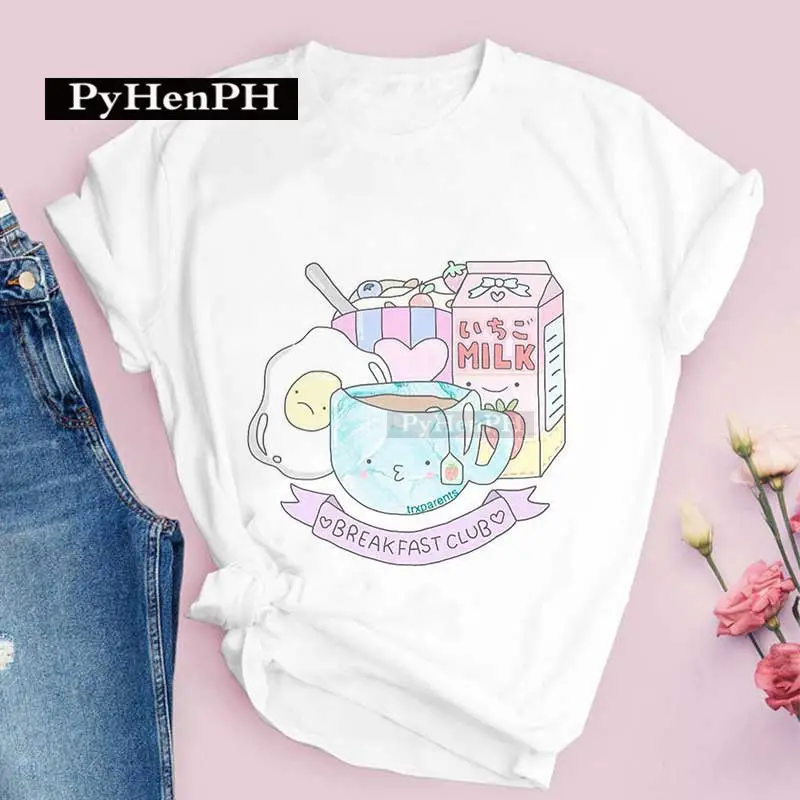 Women Pink T-Shirt Strawberry Juice Print 2021 - Image 5