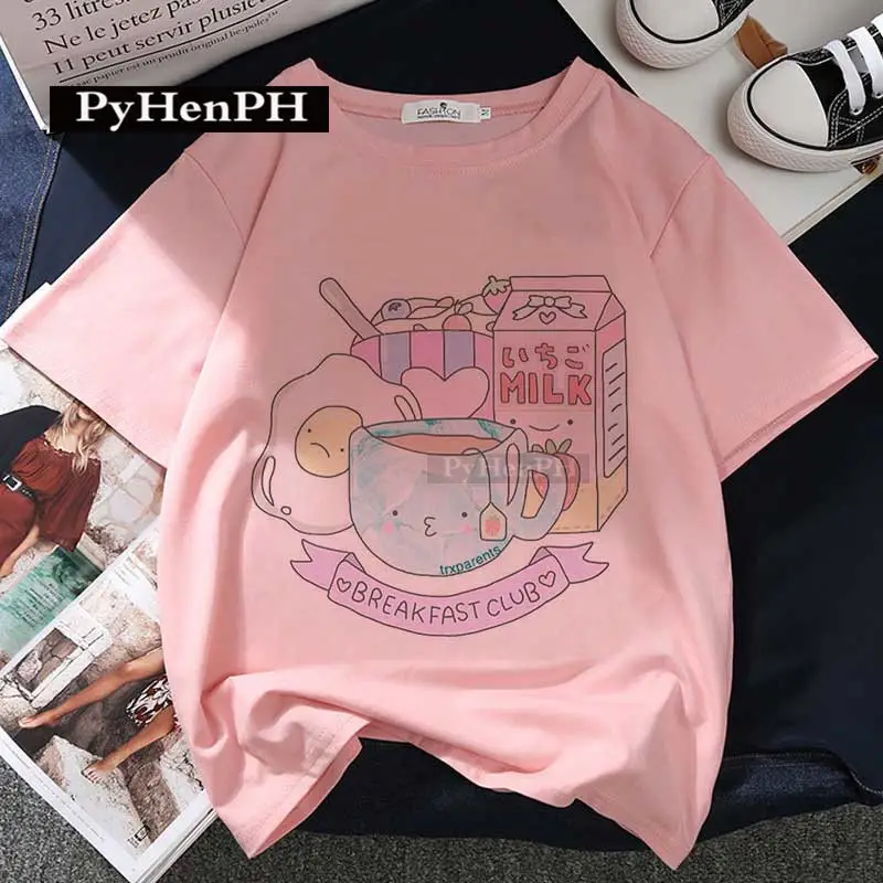 Women Pink T-Shirt Strawberry Juice Print 2021 - Image 7