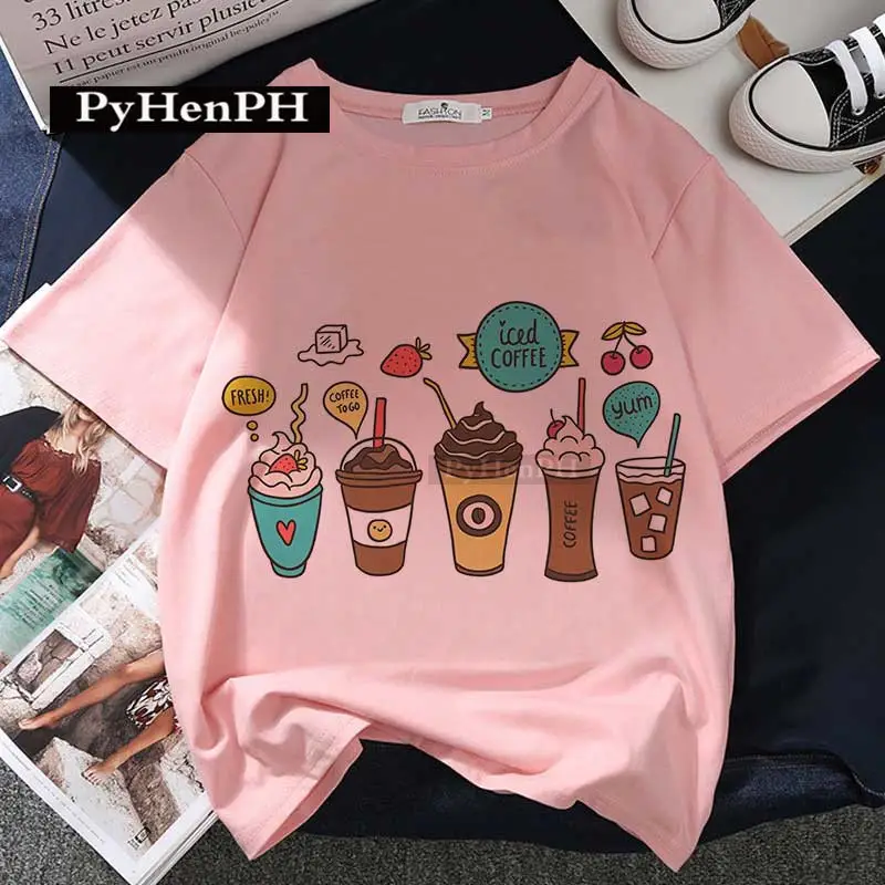 Women Pink T-Shirt Strawberry Juice Print 2021 - Image 9