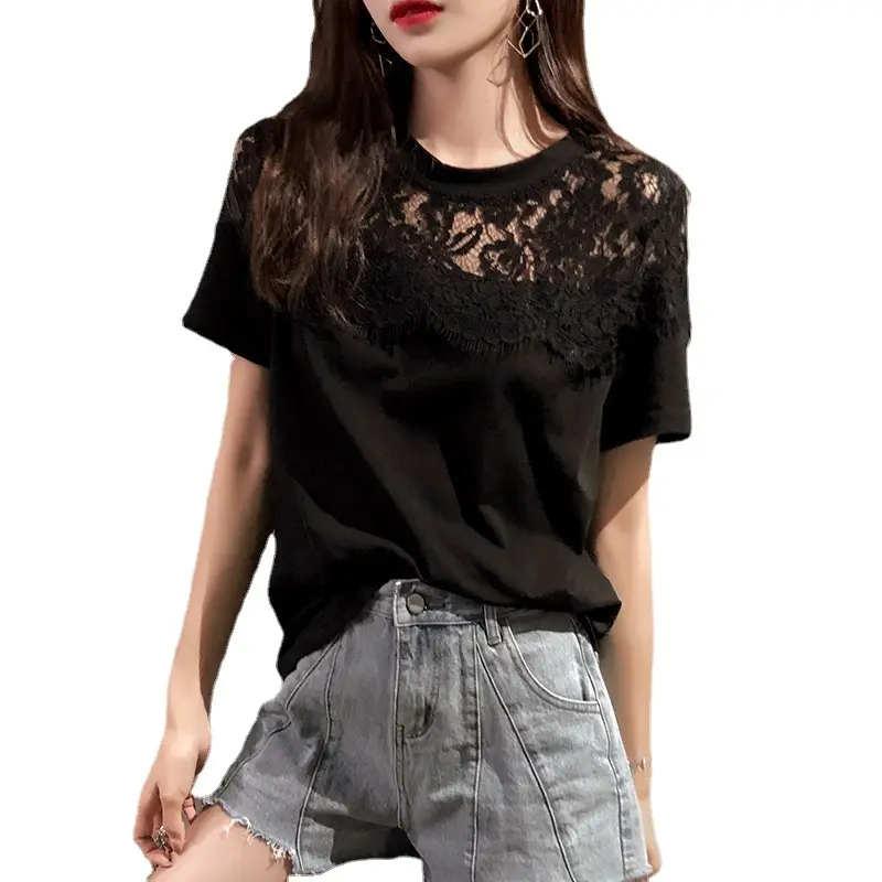 Women Lace Mesh T-Shirt White 2025 Summer - Image 7