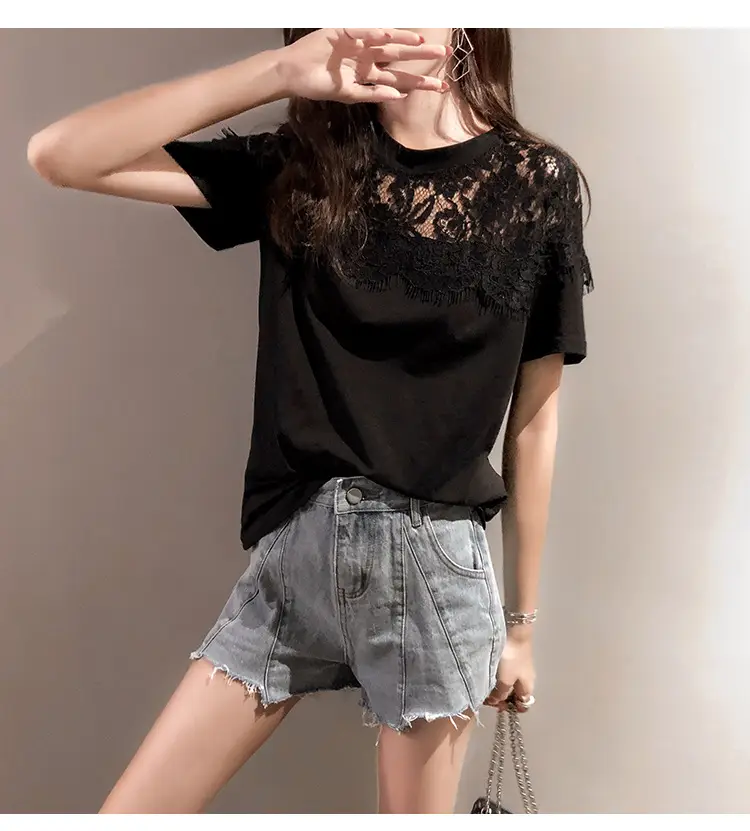 Women Lace Mesh T-Shirt White 2025 Summer — feature 12