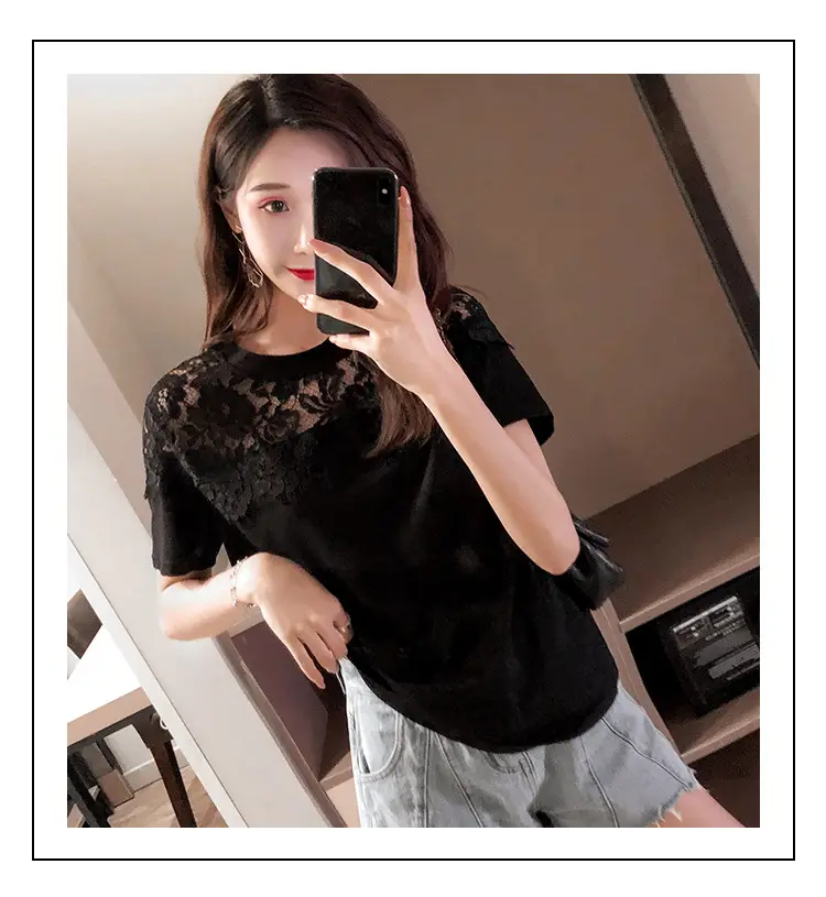 Women Lace Mesh T-Shirt White 2025 Summer — feature 15
